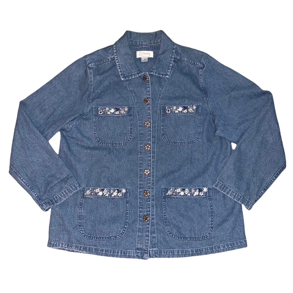 Y2K Blue Floral Embroidery Denim Jacket